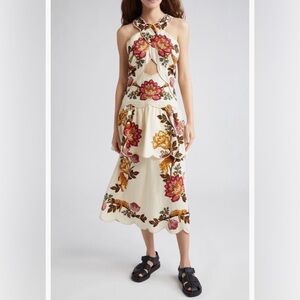 NEW $295 FARM Rio Leopard Flowers Print Cutout Detail Linen Blend Dress in XL!